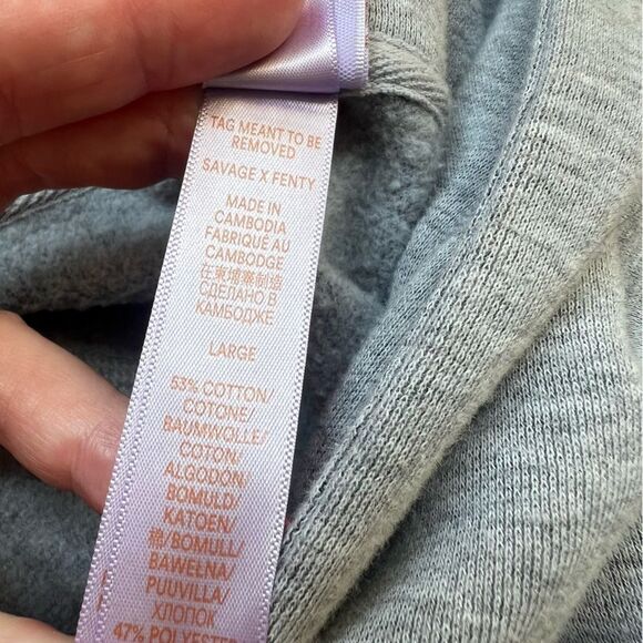 Savage X Fenty Essential Cropped Hoodie with Logo Pullover Platinum Grey Large - Picture 15 of 15